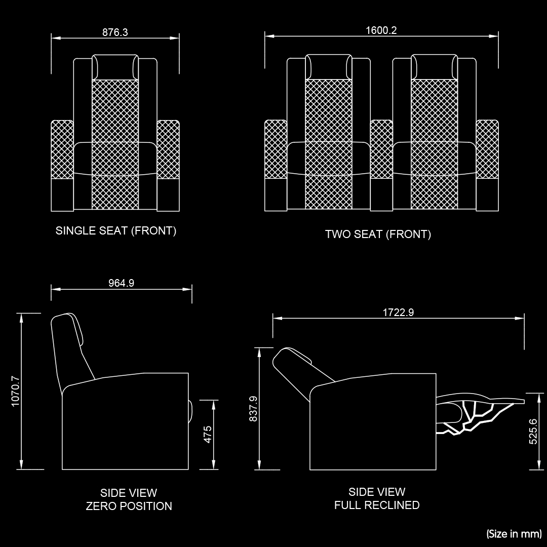 Home Theater Recliner Seat Dimension- Milano