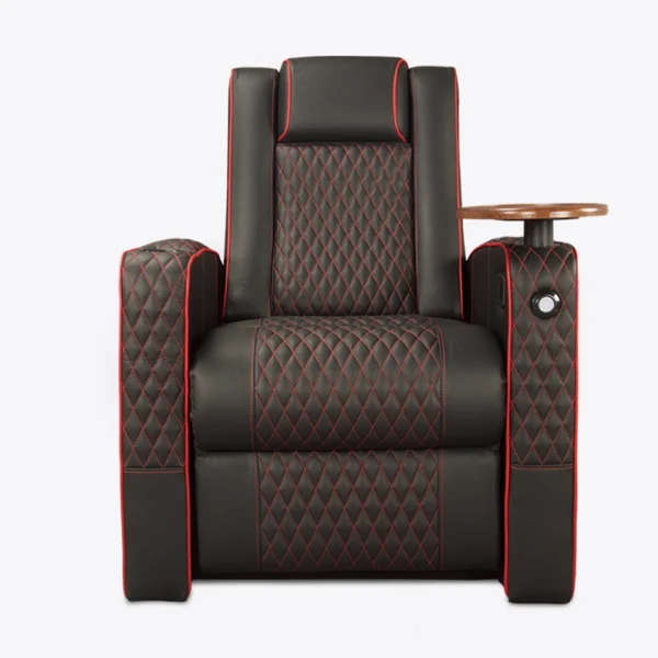 Home Theater Recliner Seat - Milano Black with Red Piping