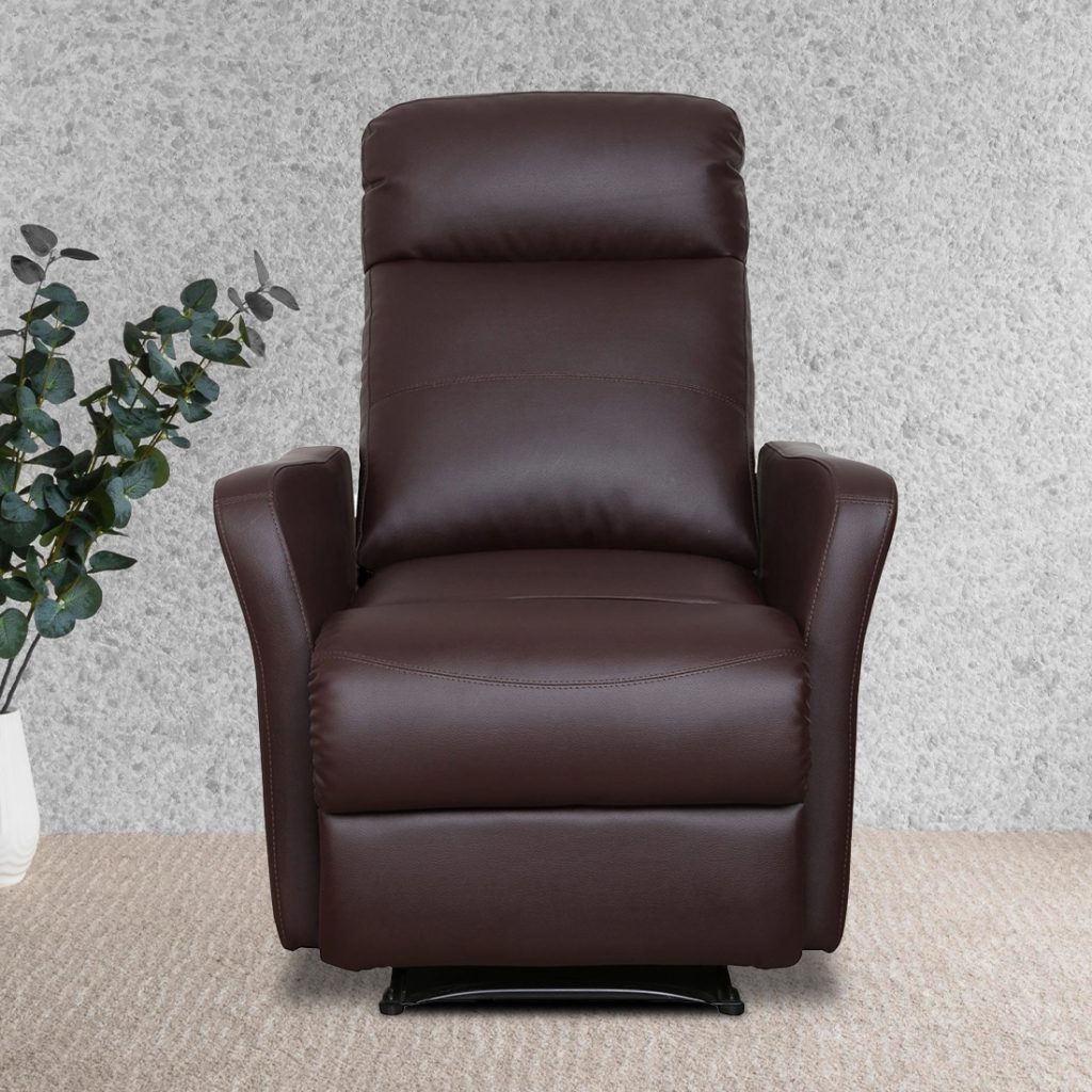 Single Seater Manual Recliner Chair - Sleek Brown PVC, Recliner 1 seater sofa, recliner sofa, recliner chair, luxury recliner sofa, living room recliner, manual recliner sofa